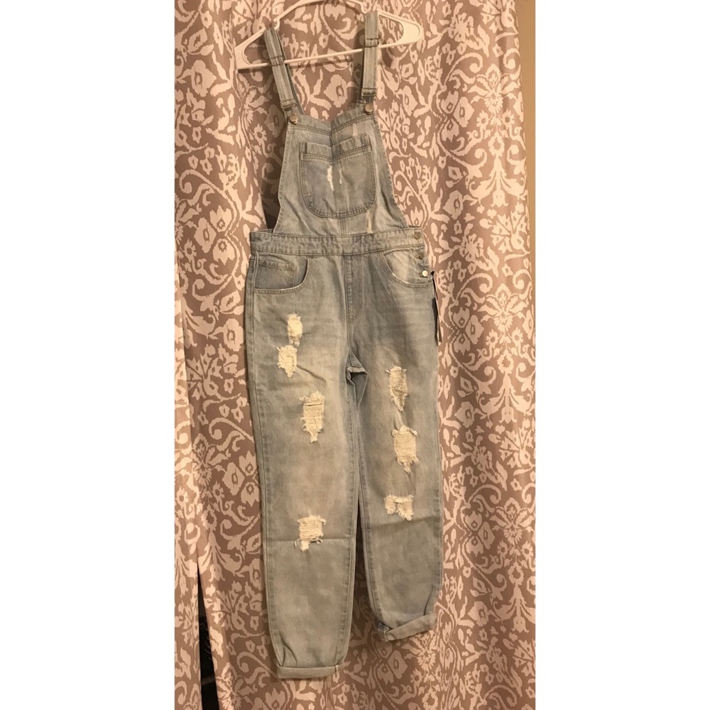 Forever 21 Distressed Denim Overalls